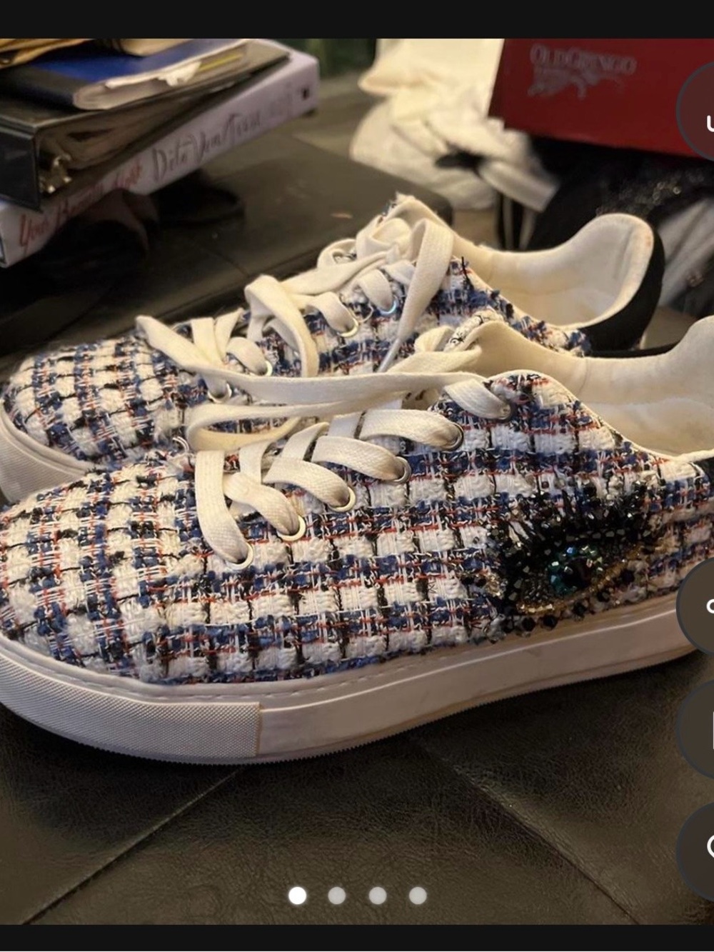 Kurt Geiger Tweed Lace-Up Sneakers in White and Blue